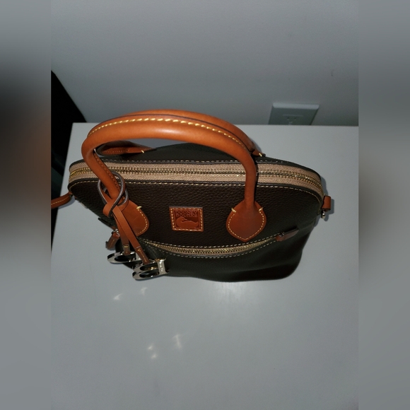Dooney & Bourke Pebble Grain Domed Satchel in Brown Tmoro Pebbled Leather - Picture 3 of 8